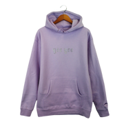 Lavender Hooded sweatshirt with "Yee Yee" in silver rhinestones on the front.  Purple cowboy emoji embroidered on the left sleeve of the sweatshirt. 